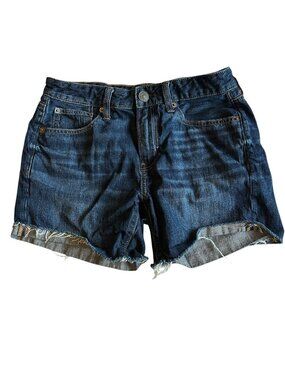 American Eagle Tomgirl Midi Shorts Size 4 Dark Wash Cuffed Denim